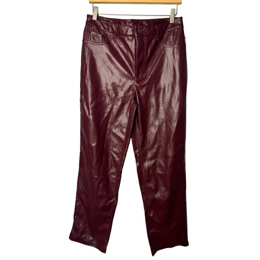 Joie Women’s Faux Leather Pants SZ 8 Burgundy Straight Fit High Waisted NEW
